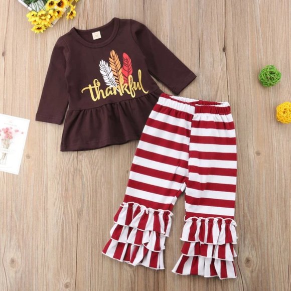 Thanksgiving Thankful Baby Toddler Girls Outfit - Picture 2 of 8